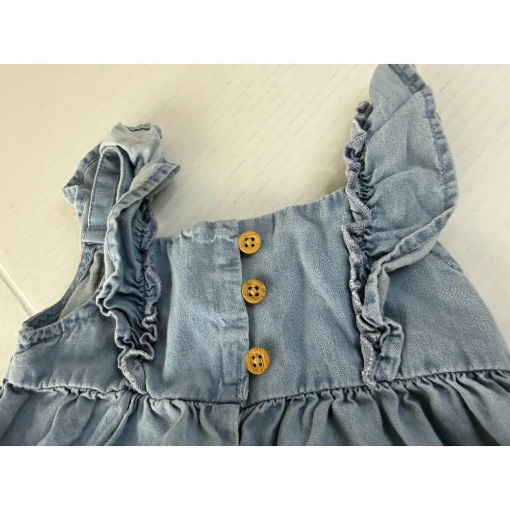 Carters Girls Toddler Size 6 Months Denim Blue Jumper Ruffled Buttons